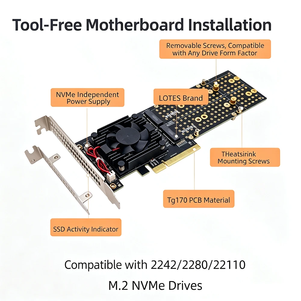 การ์ดขยาย PLX8747 Quad M.2 NVM - Quad M.2 Nvme Pcie Bifurcation Card บทวิจารณ์และราคา