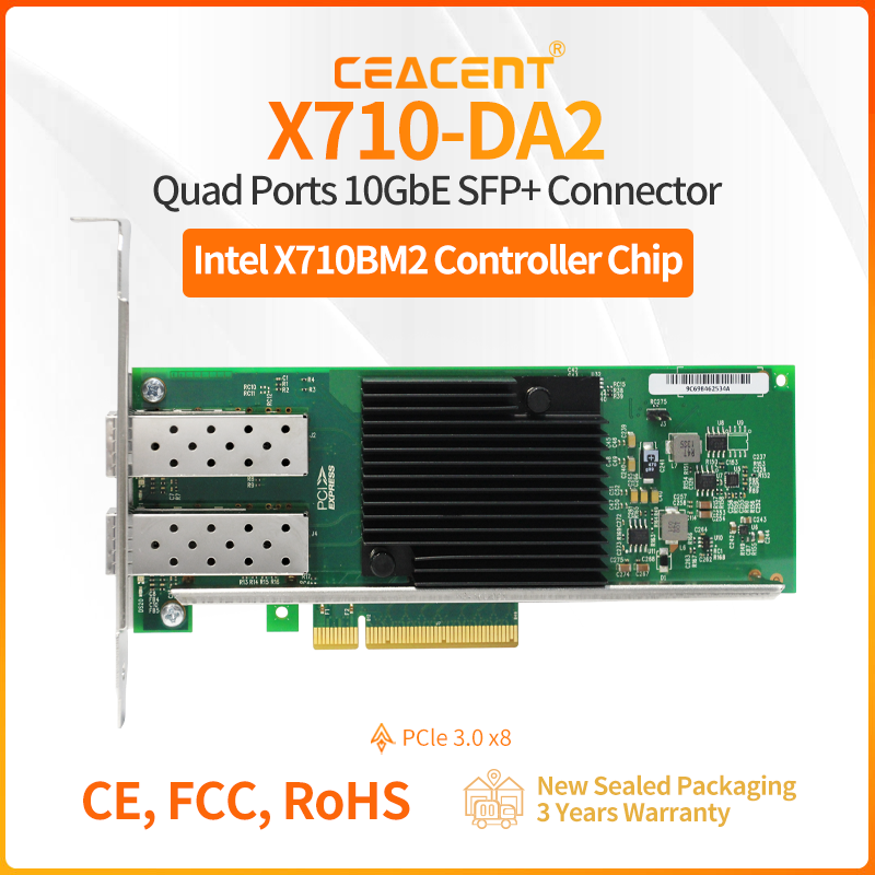 X710-DA2 ชิปเซ็ต Intel X710-BM - 10Gb Sfp+ Pcie Network Card Dual Port บทวิจารณ์และราคา